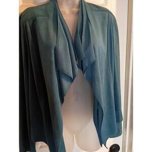 Joseph Ribkoff Cardigan Teal Green Sz 14 No Fabric Tag Feels Like Soft Suede...